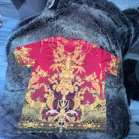 Y2K Public Denim Red and Gold Baroque Short Sleeve Tee - Picture 8 of 8